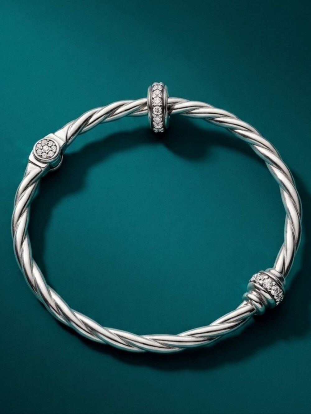 Brighton Shimmer Hinged Bangle Bracelet Silver Plated Crystal Twist